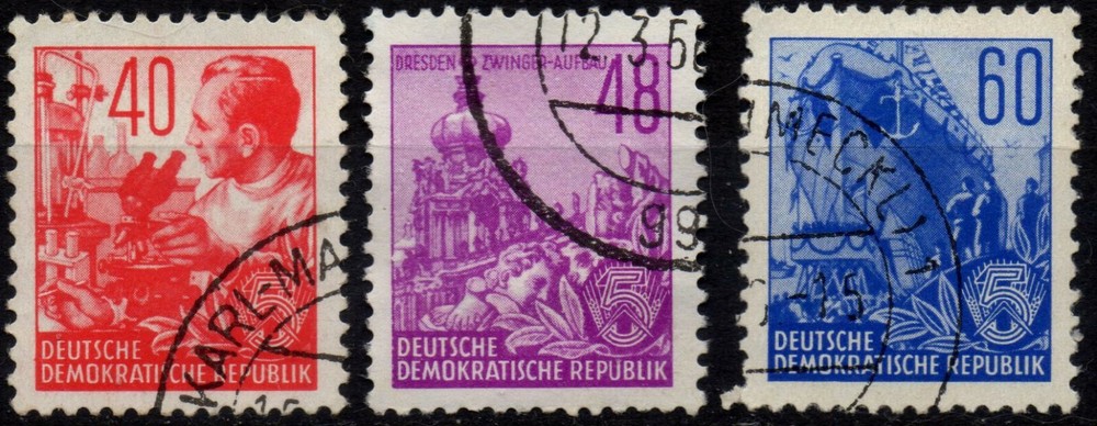 EAST GERMANY GDR 1957 – Used 40/48/60 Pfg Five Year Plan Workers #DR5
