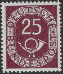 GERMANY 1951. 25pf POSTHORN MNH. ORIGINAL GUM. SG. 1053. (C668)