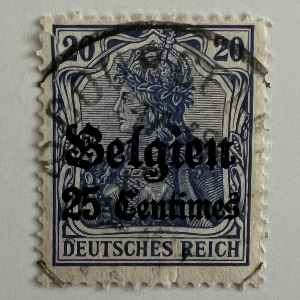 1915 BELGIUM GERMAN OCCUPATION 25C STAMP #N4 WITH COURCELLES SON SOTN CANCEL