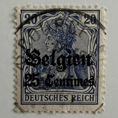 1915 BELGIUM GERMAN OCCUPATION 25C STAMP #N4 WITH COURCELLES SON SOTN CANCEL