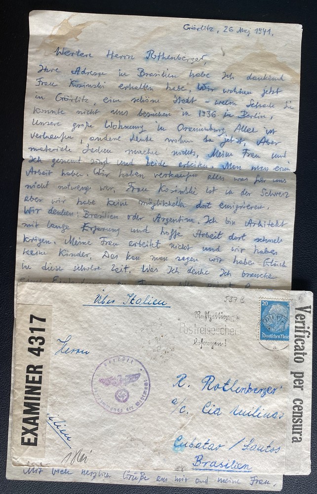 1940 Gorlitz Germnay Dual Censored Cover To Santos Brazil Israel Kleemaron
