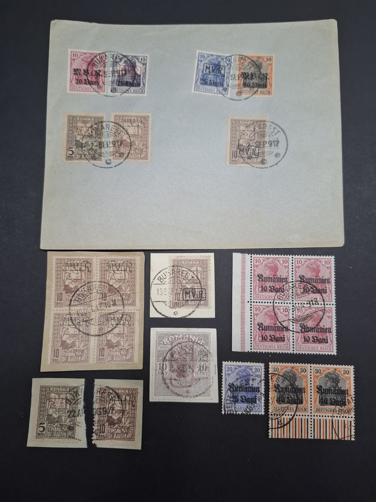 German occupation WWI in Romania 1917-1918 Overprinted # Stamped Envelope+blocks