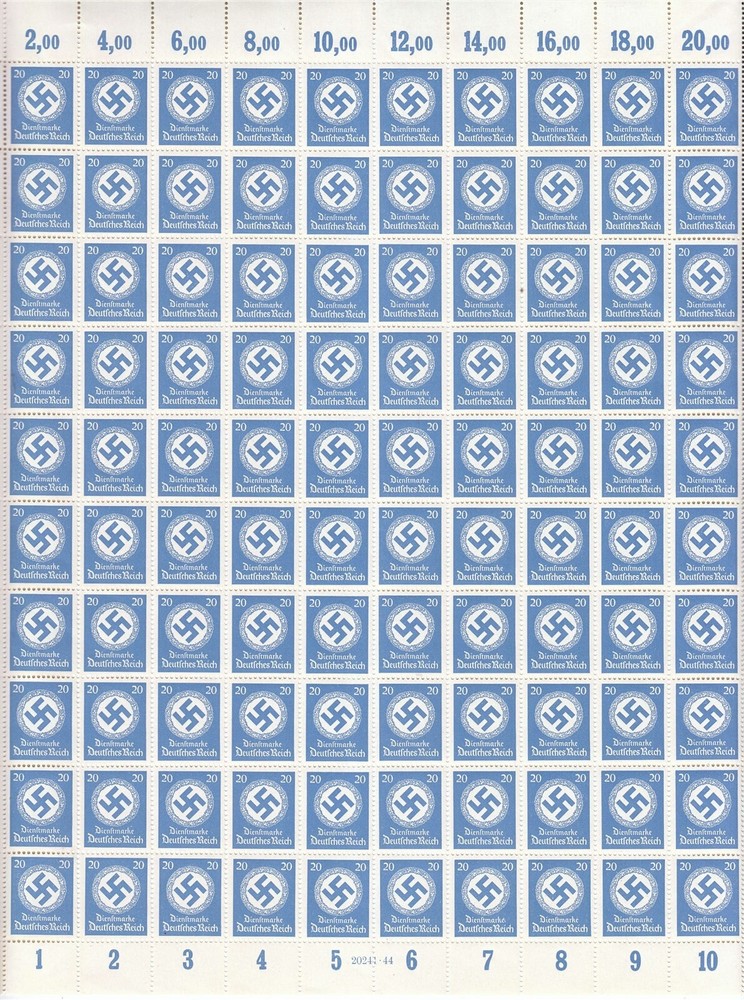 Stamp Germany Official Mi 174 Sheet 1942 WWII Dienst Fascism War MNH