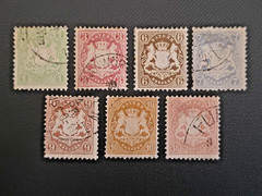 Bavaria 1870 Coat of Arms 7 Used Stamps 1k 3k 6k 7k 10k 18k Kreuzer German State