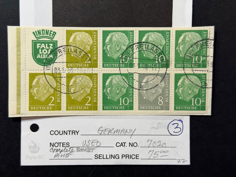 Germany # 702c Booklet Pane Used 2024 Scott Catalogue Value $ 75.00