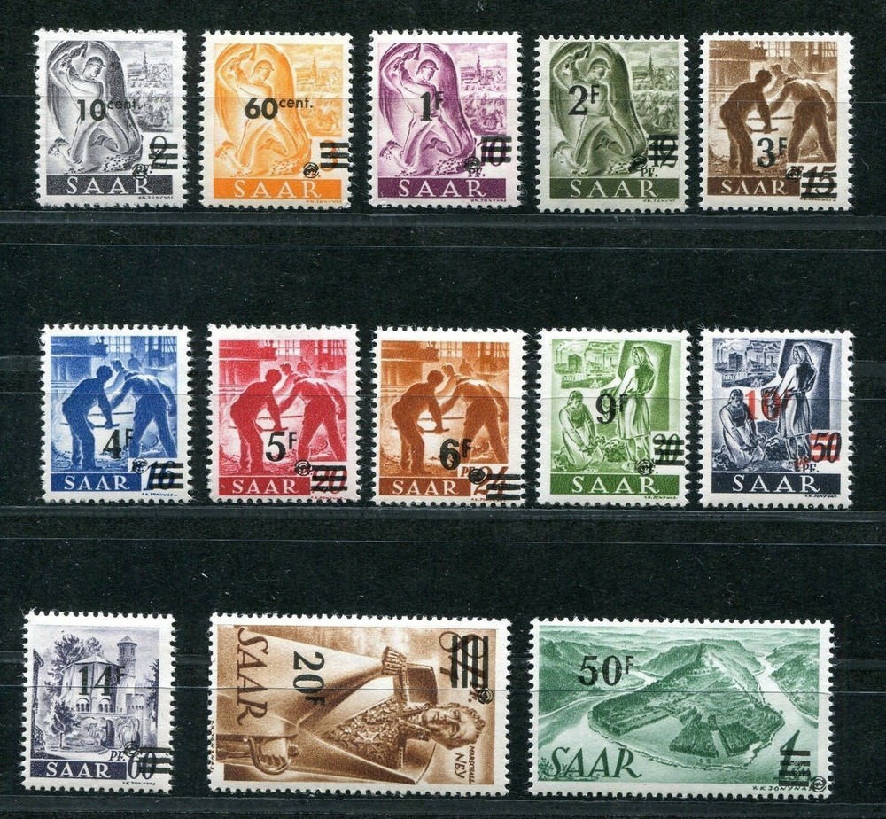 GERMANY SAAR 1947 OVERPRINT SET OF 13 STAMPS SCOTT 175-187 PERFECT MNH