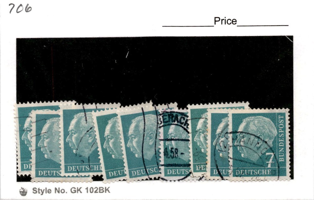 Germany, Postage Stamp, #706 Lot Used, 1954 President Theodor Heuss (AD)