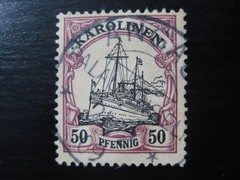 KAROLINEN GERMAN COLONY Mi. #14 used Kaiser Yacht stamp w/ Angaur cancel!