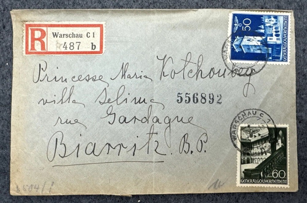 Vtg Stamp Cover Poland General Government Buildings German Registered 1940s WWII