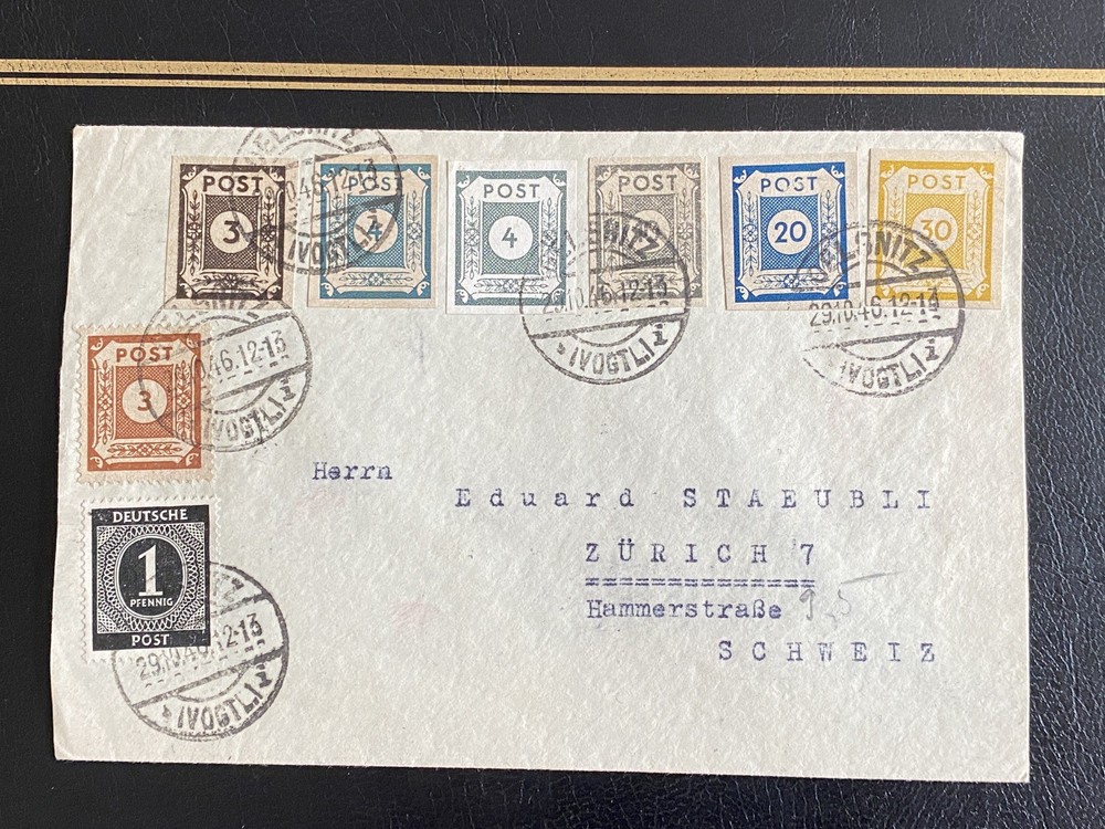 1946 Soviet Zone Germany Cover OELSNITZ to SWITZERLAND Numeral Franking SBZ
