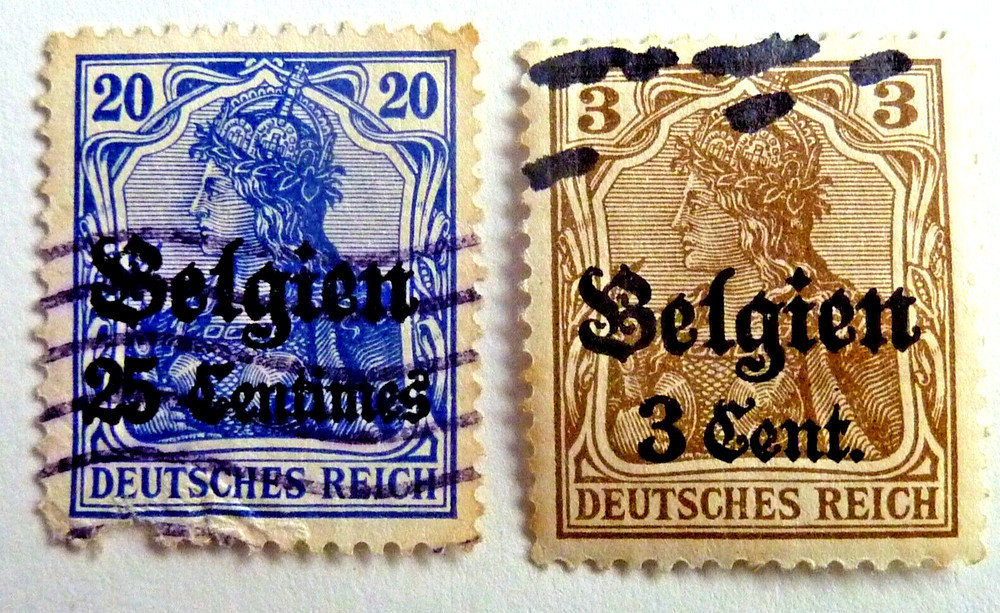 16 Y ] GERMANY STAMPS – 1914 – SG 4 / 11 – OVER PRINT BELGIAN – G/USED