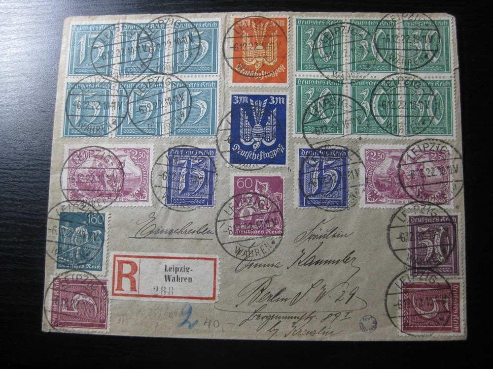 DEUTSCHES REICH 1922 nice Inflation stamps on registered cover w/ poster stamp!