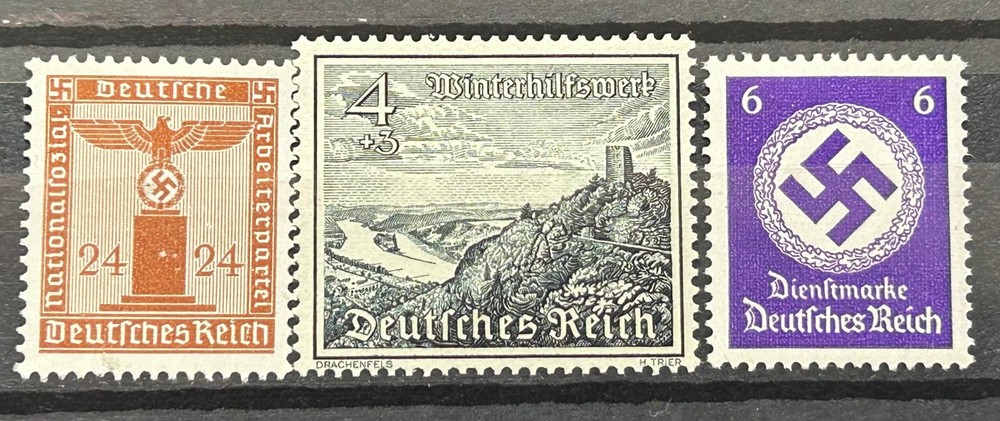 German Stamps Third Reich WWII officials lot of 3 swastika etc MNH Mint /199a