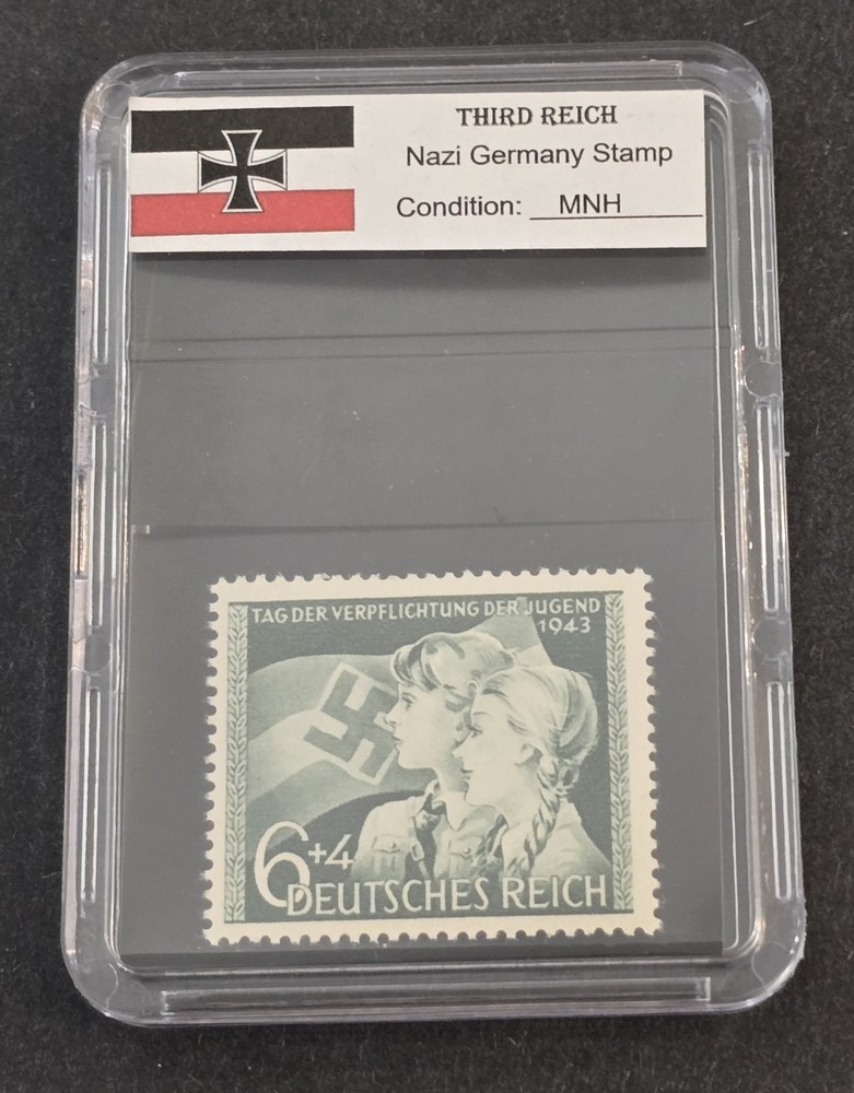 1943 WW2 Nazi German Third Reich HJ Hitler Youth Day w Flag Stamp MNH w Case