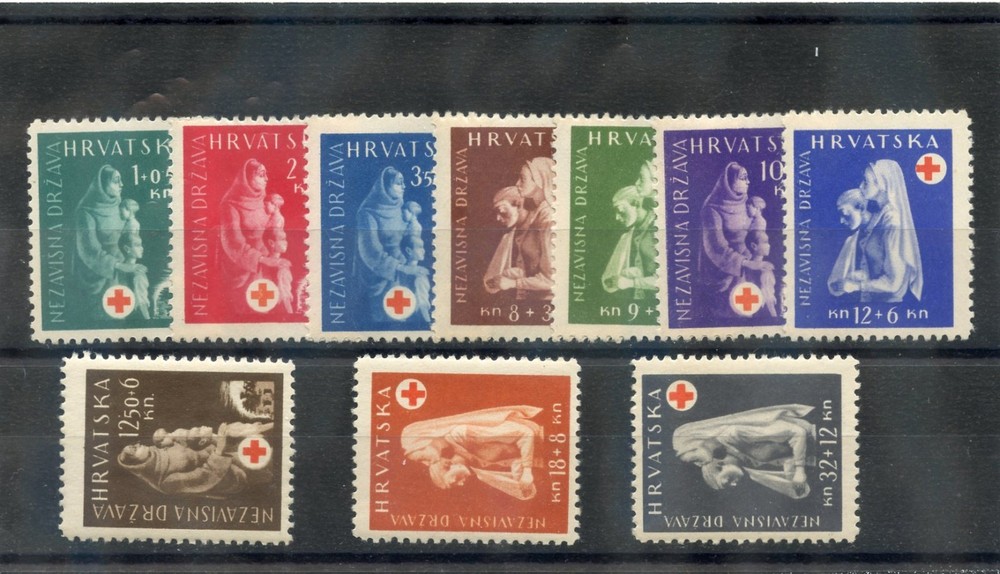CROATIA (KROATIEN) Sc B42-51(MI 118-27) **F-VF NH 1943 RED CROSS SET $38