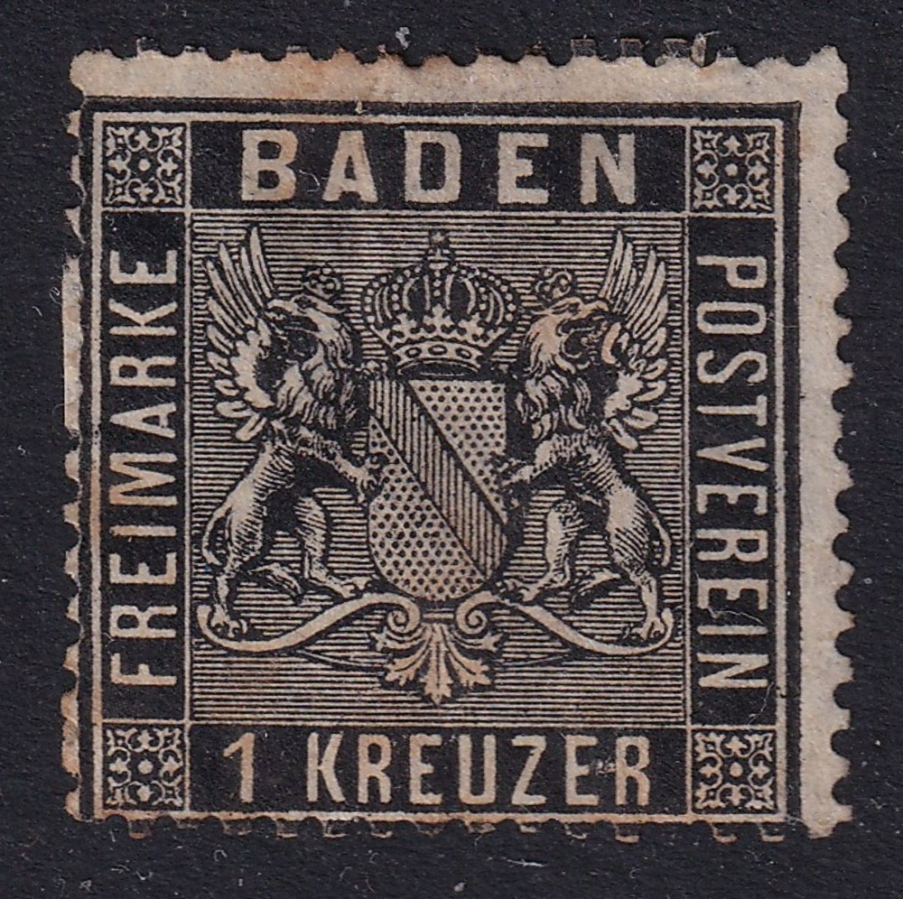 BADEN 1860 Arms 1k Black SG 13 Mint no gum