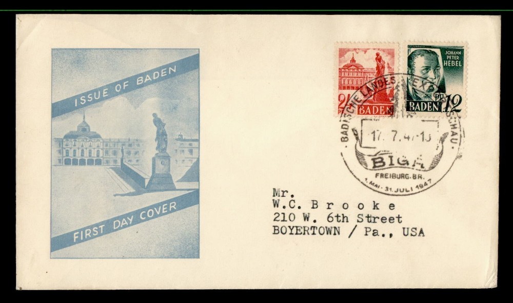 DR WHO 1947 GERMANY BADEN FDC COMBO SLOGAN CANCEL M72429