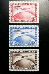 Germany Stamps #C43-C45 1933 Chicago Flight Zeppelin Replica Set