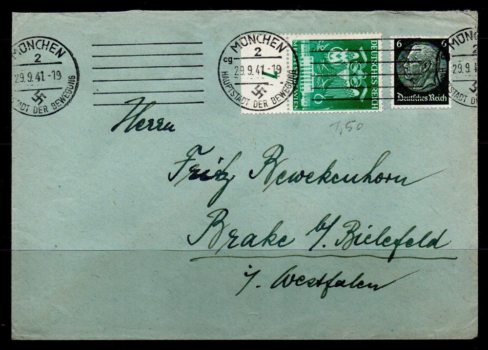 1941 Germany envelope of Bielefeld with Munich- „Capital of the Movement“ (CD68)