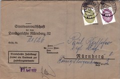GERMANY 1932 POSTAL OFFICIAL COVER STAMPS ADDR & POSTMARK NURNBERG