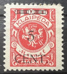 Memel Territory 1923 KLAIPEDA Region Overprint 5 Cent Stamps MH