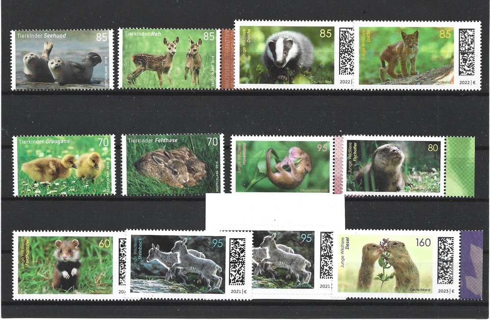 Germany 2016, 2018, 2020, 2021, 2022, 2023 Baby Wild Animals 12 MNH Stamps HCV