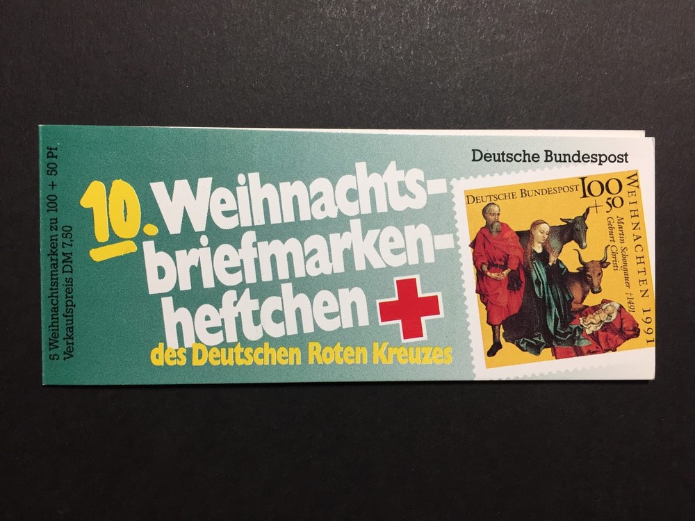 GERMANY STAMP BOOKLET 1991 RED CROSS CHRISTMAS NOEL ROTES KREUZ RARE!! xa89