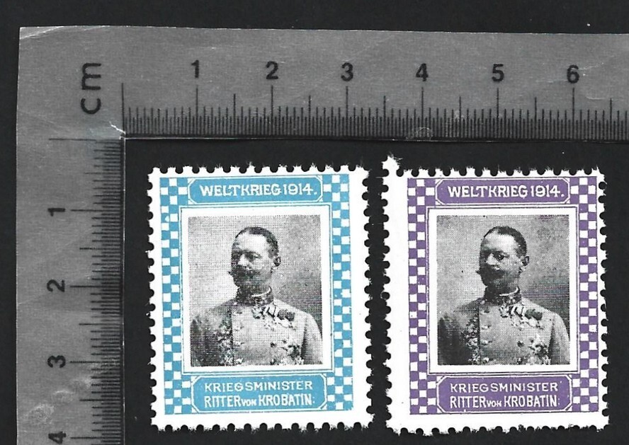 (AOP) Germany WWI WELTKRIEG 1914 poster stamps (2) WAR MIN. RITTER V KROBATIN MN
