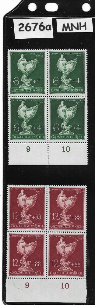 MNH stamp block set B285-286 Dresden Goldsmiths society 1944 WWII Germany #2676a