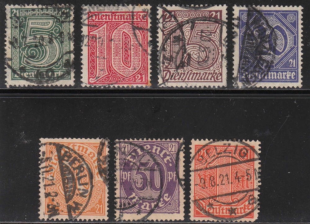Stamp Germany Official Mi 016-22 Sc OL9-15 1920 Dienst Reich Prussia Nr 21 Used