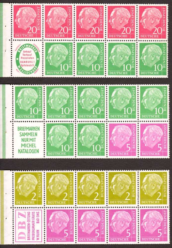 Germany 1955 Booklet Panes # 702a 704a 708a MNH Complete Sound