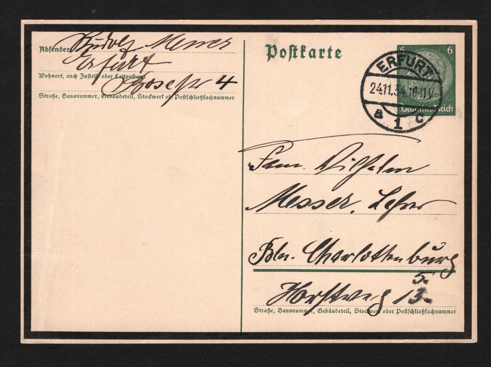 OPC 1934 Germany Erfurt 6pf Morning Stationary Card 47605