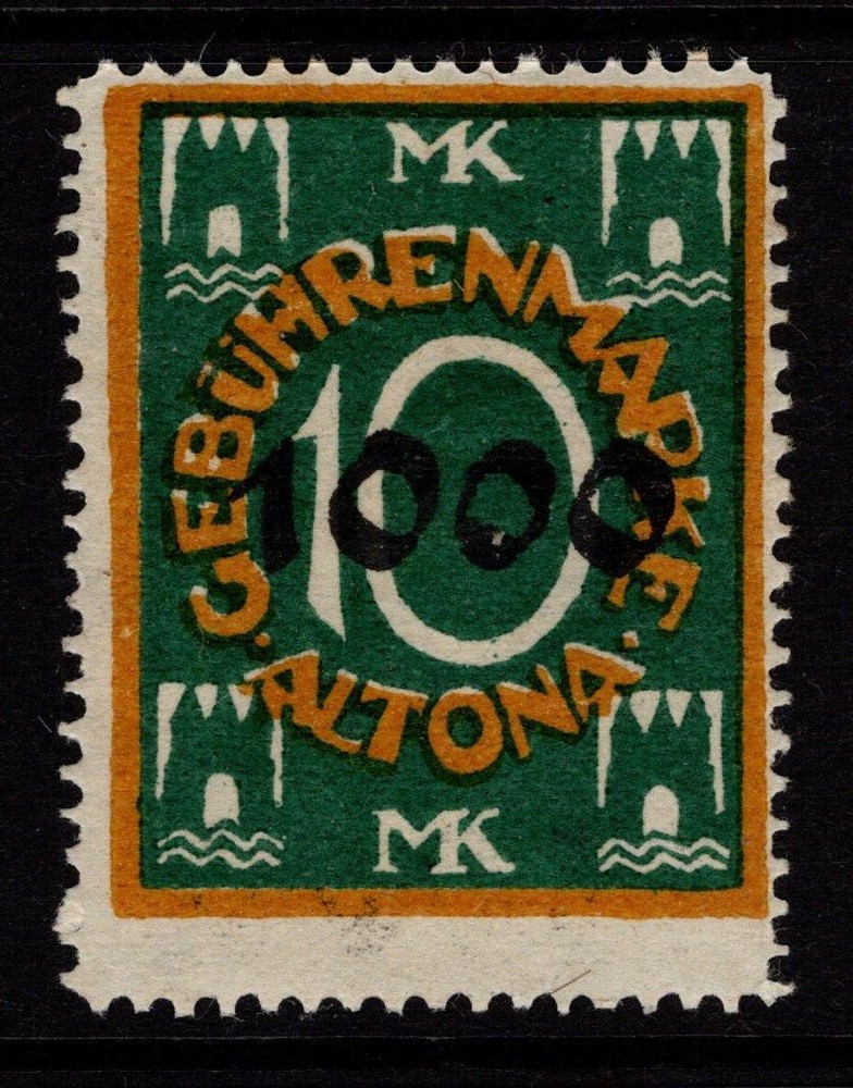 Germany Altona 1920s Local Revenue 1K Mark on 10m MH / H Rem – S56097