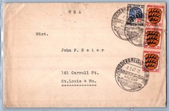 GERMANY 1947 FRANCE OCCUP ZONE POSTAL COVER MULT FRANKING ADDR USA & POSTMARK