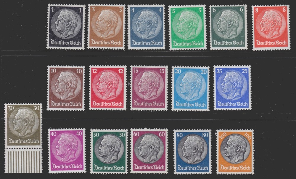 1933-1936 GERMANY HINDEMBURG ISSUE – NEVER HINGED Wmk.237 SCT.415-431 MI.512-528