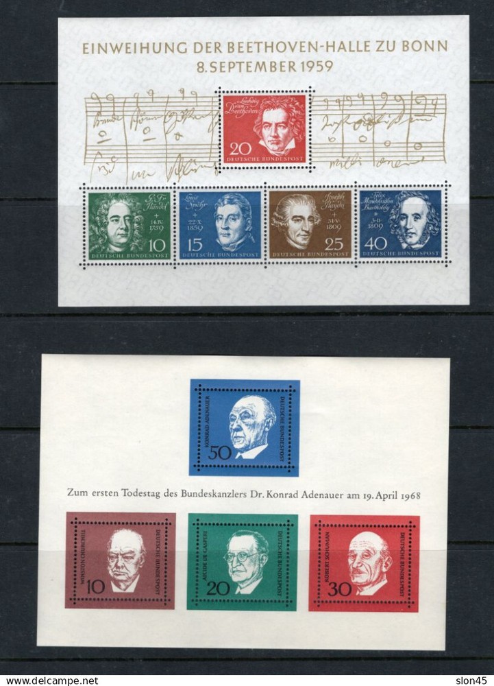 Germany 1959/68 2 Sheets Mi Blocks 2 4 MNH Music Beethoven/Politicians 16705
