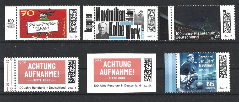Germany October 2023 Issues Personalities, Radio, Soccer, Astronomy 6 MNH Stamps