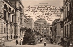 1903 Baden-Baden to Strassburg Postcard Germania 5pf Violet Cachet Mail Route .