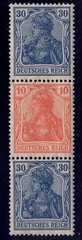 Germany -1921 Zd-MiNr. S18, 30pf+10pf+30pf Germania se-tenant strip of 3, MNH