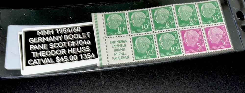 MNH 1954/60 GERMANY BOOLET PANE SCOTT#704a THEODOR HEUSS CATVAL $45,.00 1354