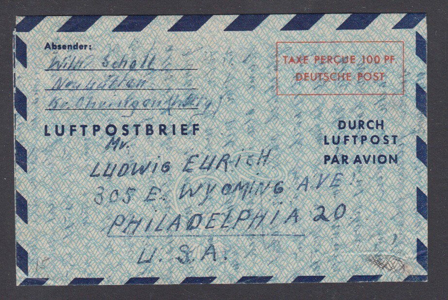 Germany, H&G FG1, Michel LF1 (II) used. 1948 100pf Aerogramme, uncancelled, VF