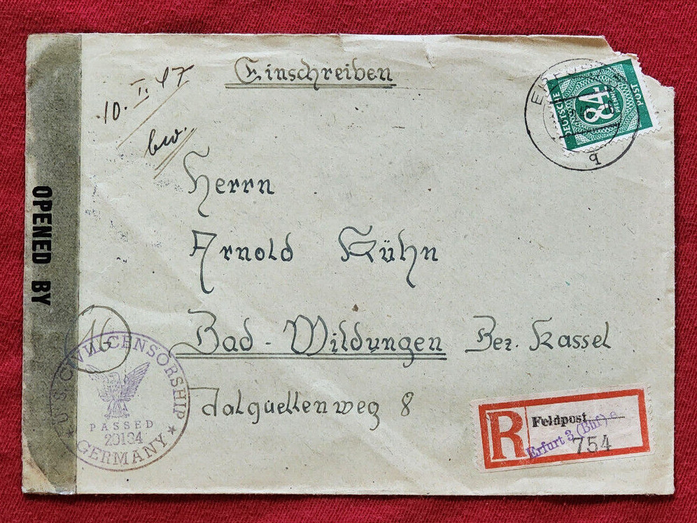 1946 German Registered Cover Post WW2 US Military Censored w Feldpost Label