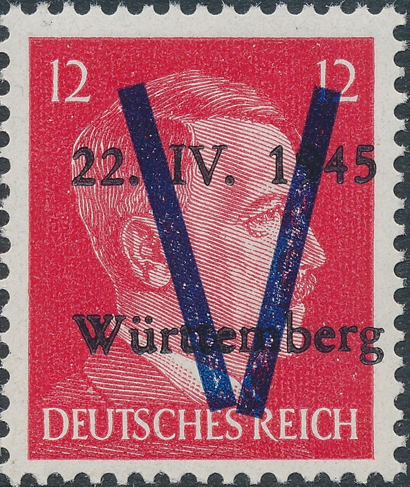Stamp Germany 1945 WW2 Fascism Local Hitler Head Wurttemberg 12 PF MNG