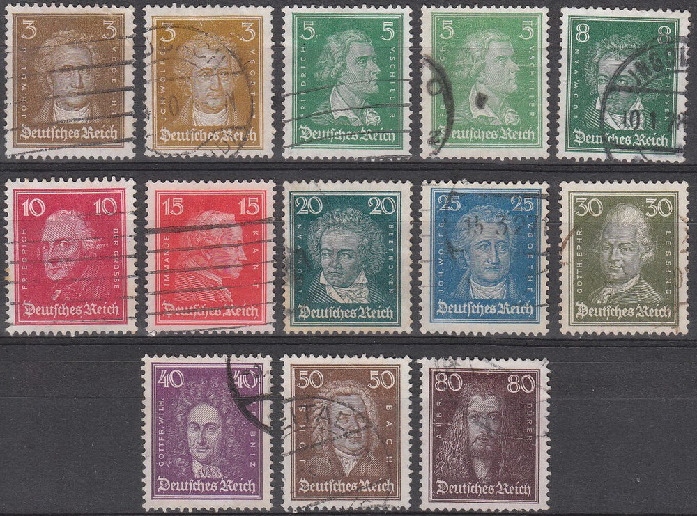 Stamp Germany Reich Mi 385-97 Sc 351-62 1926 Famous German Goethe Bach Kant Used