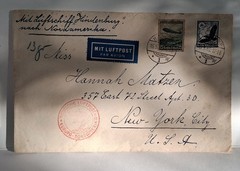 1936 1936 Graf Zeppelin Hindenburg Germany to New York Airmail Cover Nazi Era…