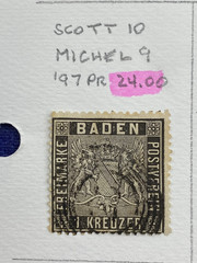 Germany States, Baden, Used – hinged on one album page, 1851-1868, High Value.