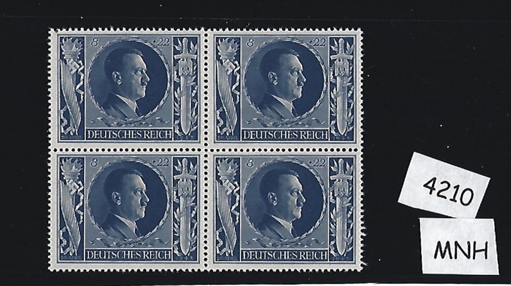 #4210 MNH stamp block B233 Adolf Hitler 1943 Birthday WWII Germany Third Reich
