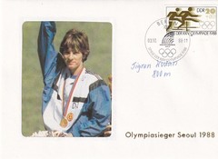 SA18j Germany DDR 1988 OG Seoul Original Signed Cover – Athletics, Sigrun Wodars