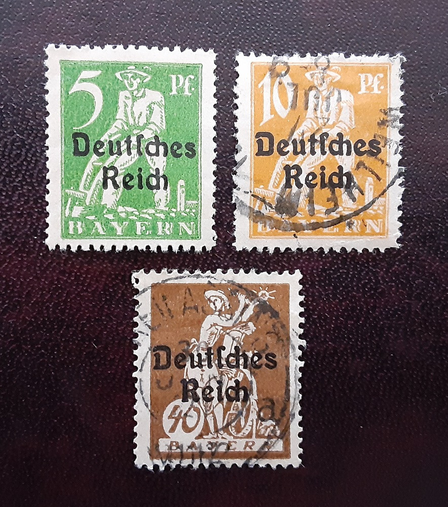 Germany Reich Overprint on Bayern 1920 5Pf 10Pf 40Pf Used VF/XF 2789