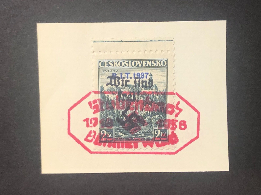 SUDETENLAND WWII-GERMAN OCC.Local ovpt STUBENBACH 2 Kc. RED stamp, on pap. #725